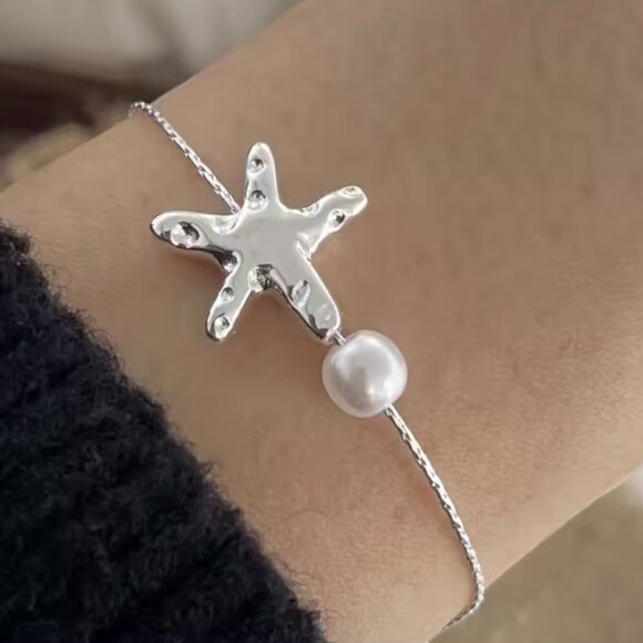 Sterling Silver 925 Starfish Bracelet with Pearl - Picture 1 of 7